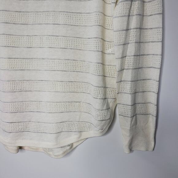 Athleta Mix It Up Sweater Athletic Cotton Linen Top Striped Ivory Size Small - Picture 7 of 8